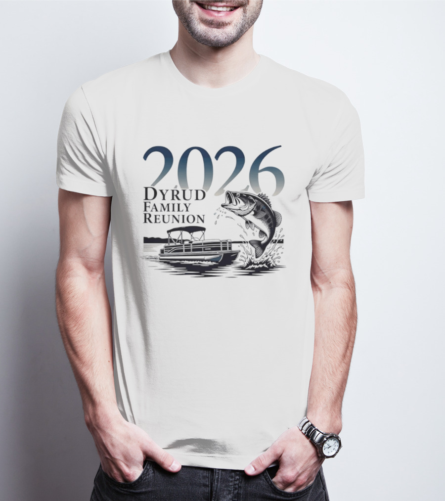 2026 Dyrud Family Reunion Fishing Trip Boat And Jumping Fish T-Shirt