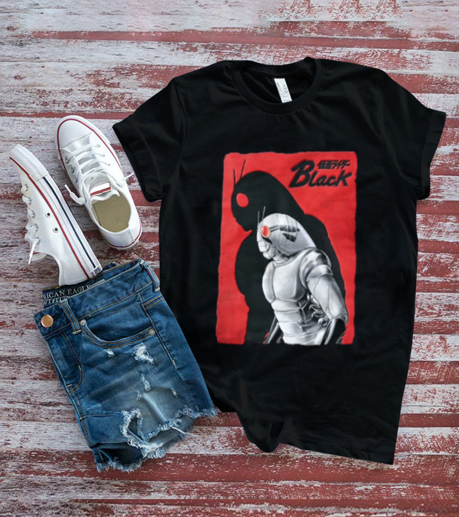 Kamen Rider Black Iconic Character Silhouette And Bold Red T-Shirt