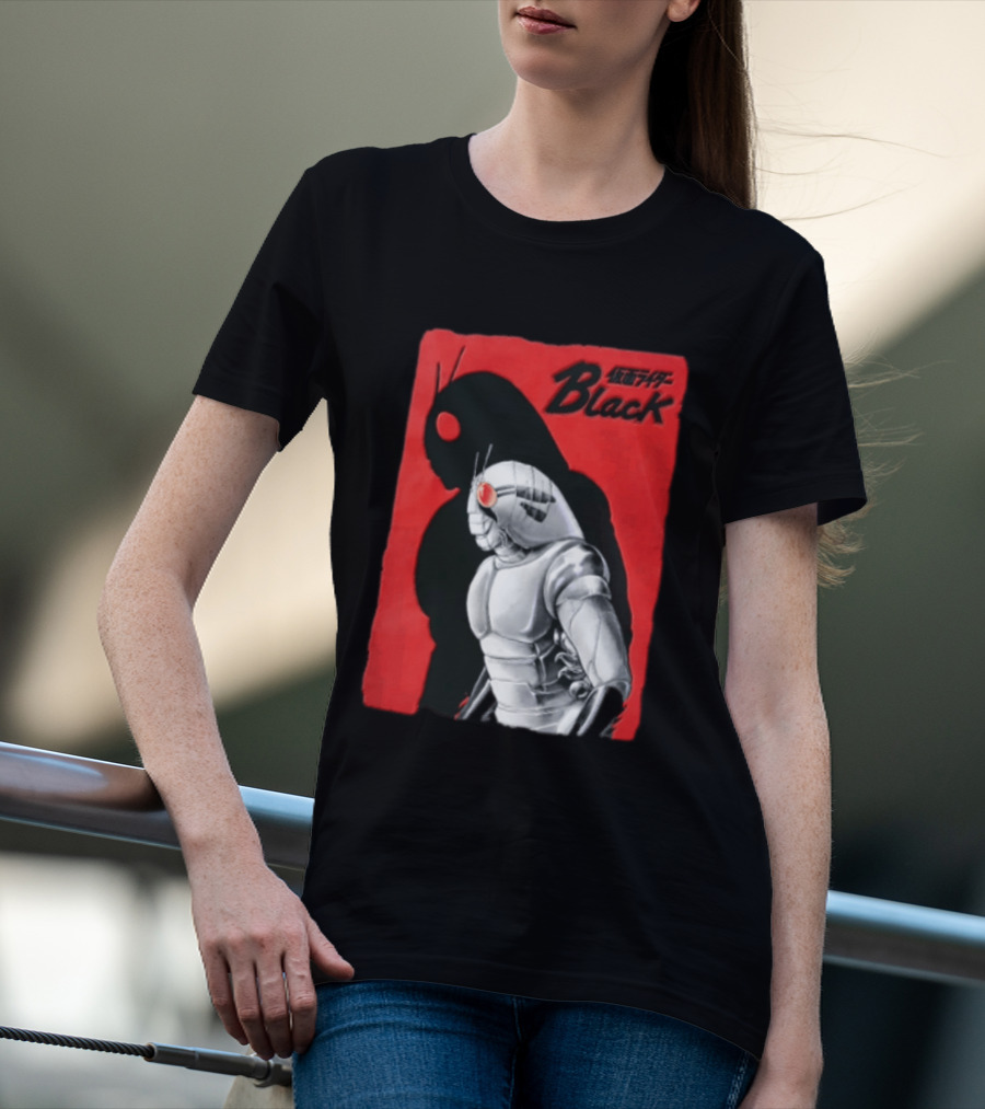 Kamen Rider Black Iconic Character Silhouette And Bold Red T-Shirt
