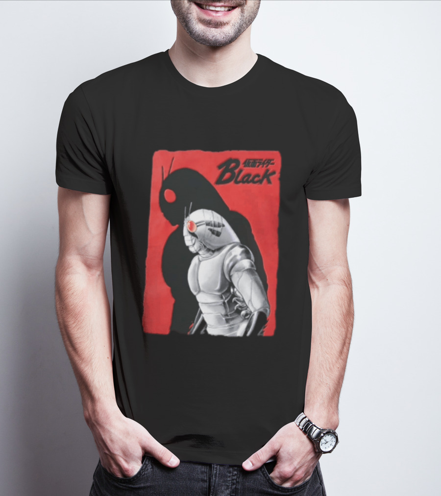 Kamen Rider Black Iconic Character Silhouette And Bold Red T-Shirt