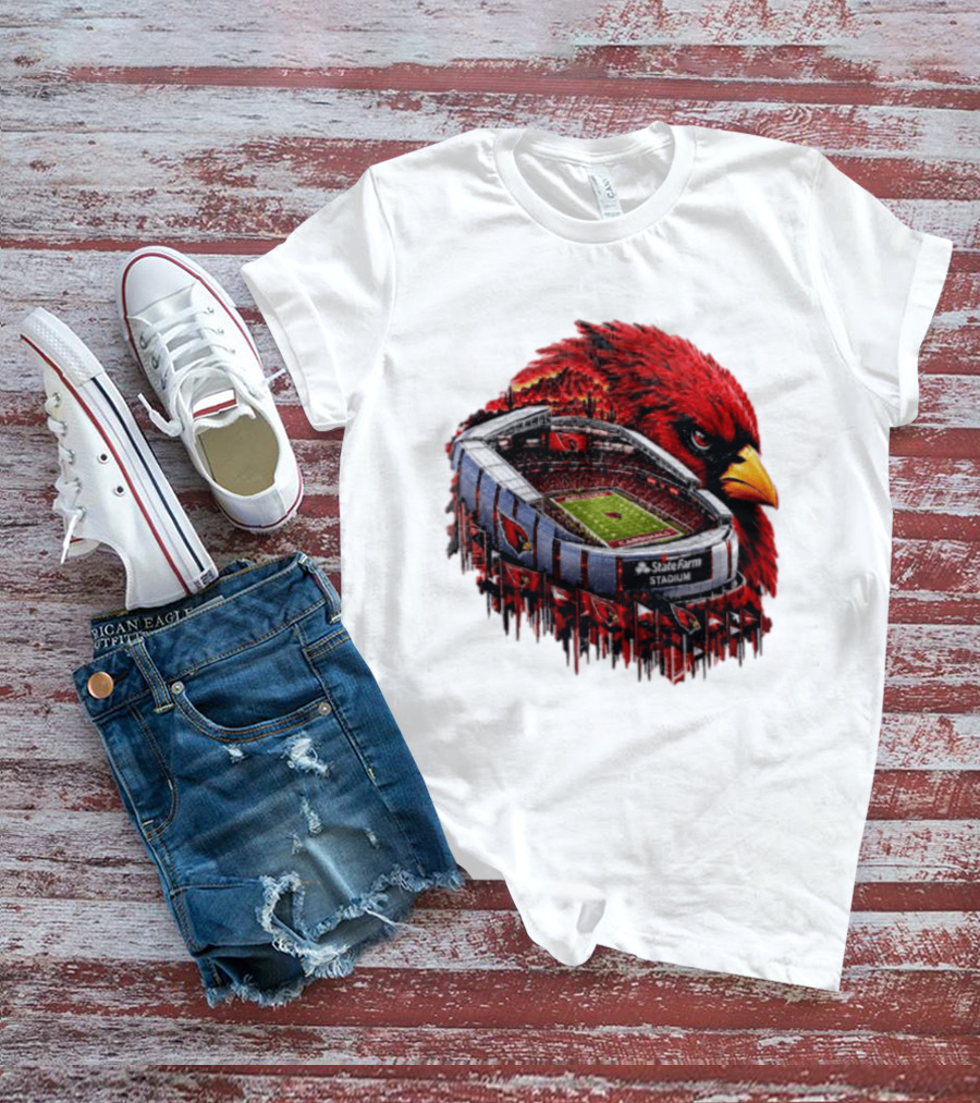 Arizona Cardinals State Farm Stadium With Cardinal Artwork And NFL Football T-Shirt