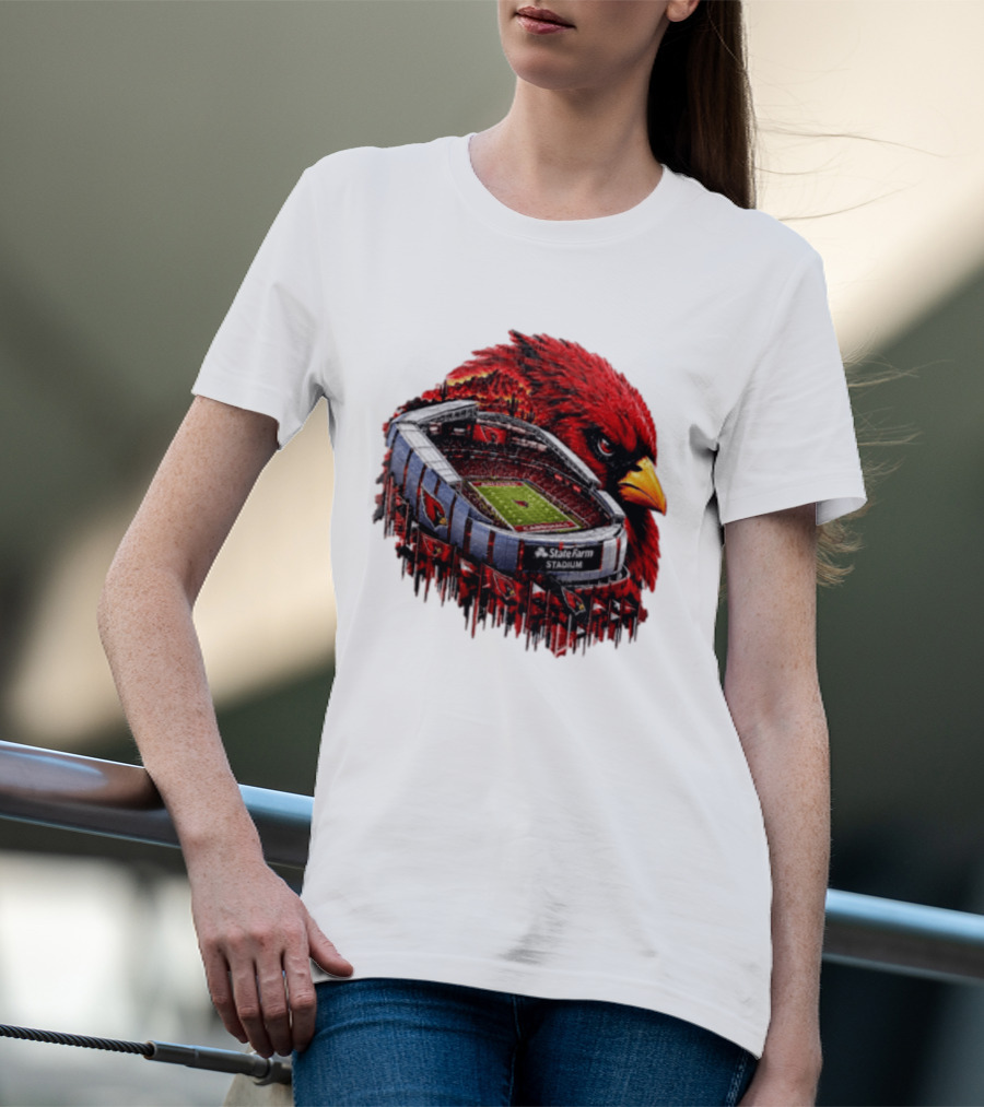 Arizona Cardinals State Farm Stadium With Cardinal Artwork And NFL Football T-Shirt