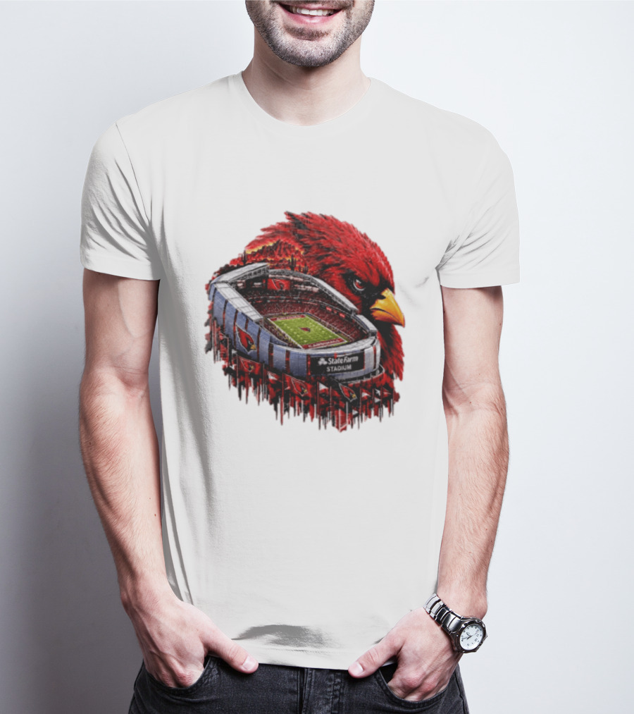 Arizona Cardinals State Farm Stadium With Cardinal Artwork And NFL Football T-Shirt