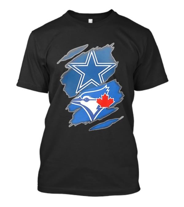 Dallas Cowboys Star And Toronto Blue Jays Jay With Maple Leaf Ripped T-Shirt