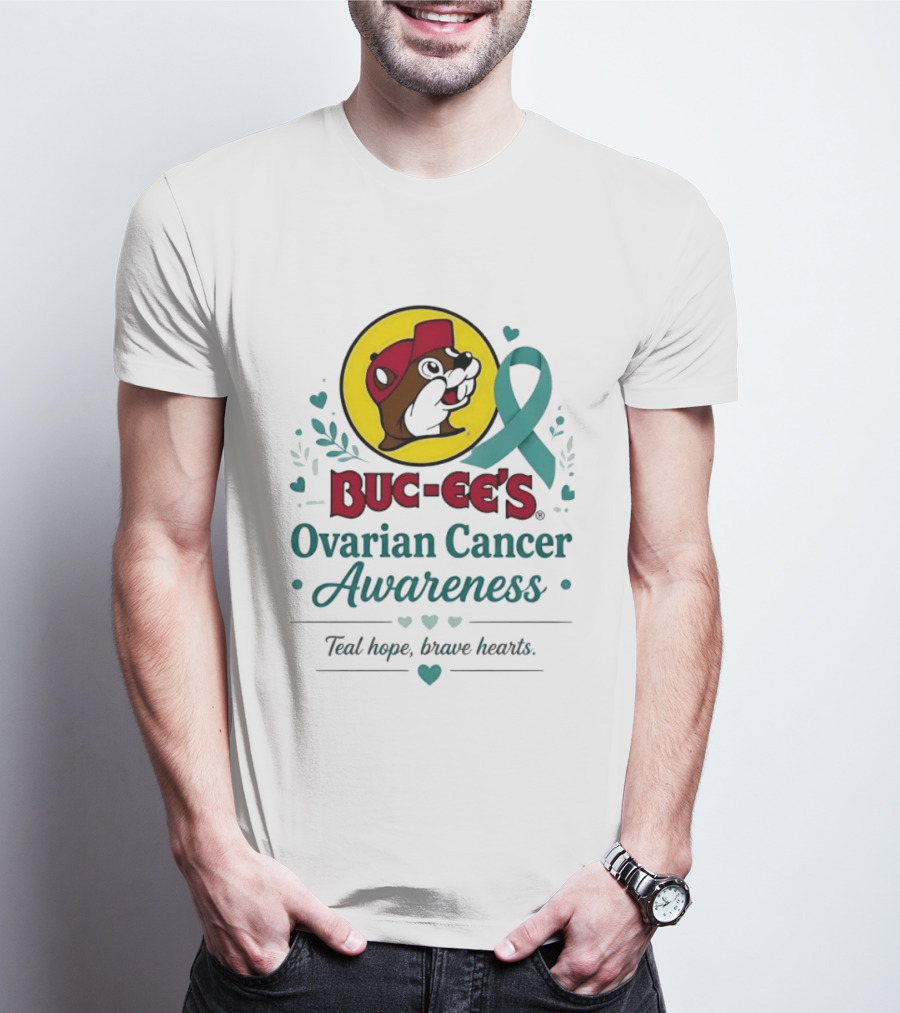 Buc Ee's Ovarian Cancer Awareness Teal Hope Brave Hearts T-Shirt