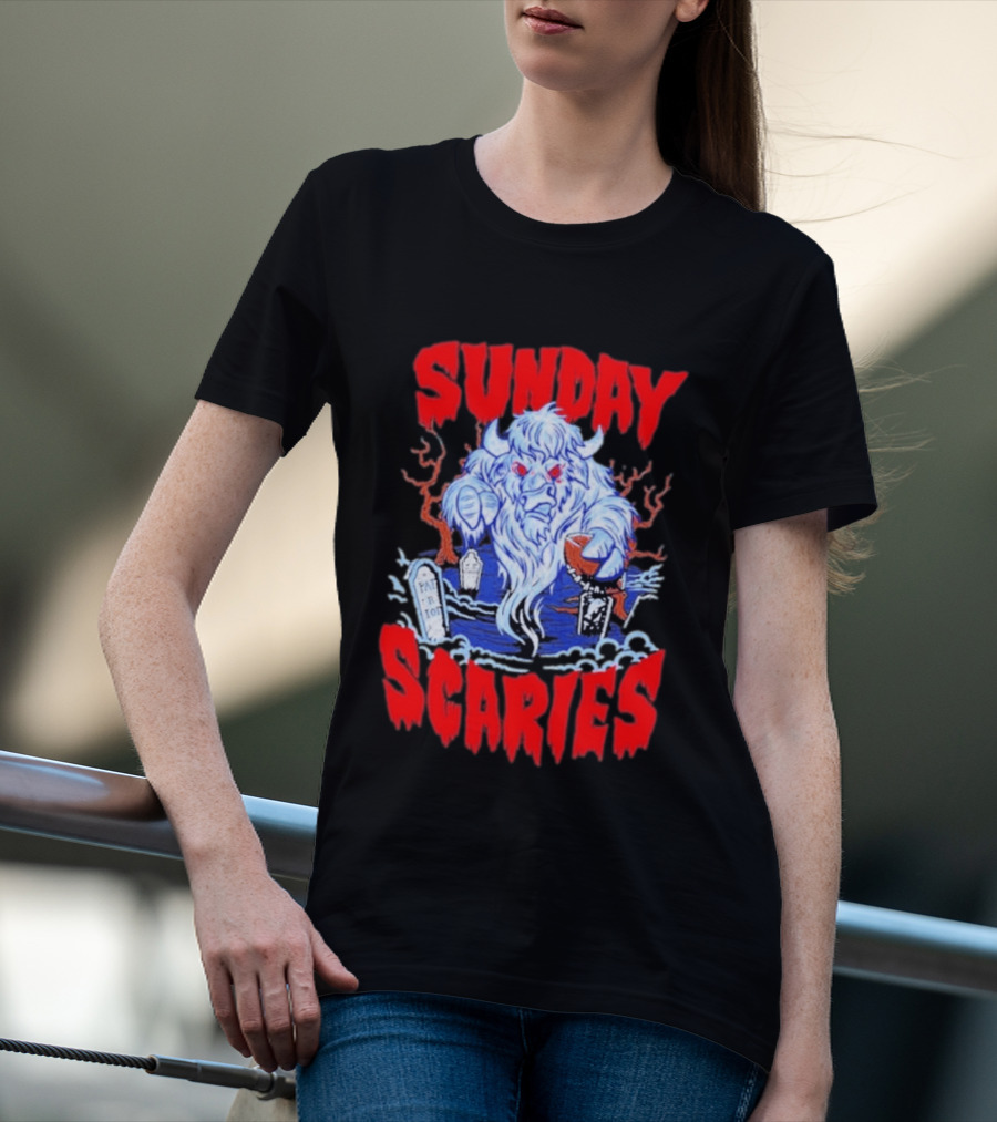 Sunday Scaries Buffalo Football Game Day Frights Lancaster Jeff Schmid T-Shirt