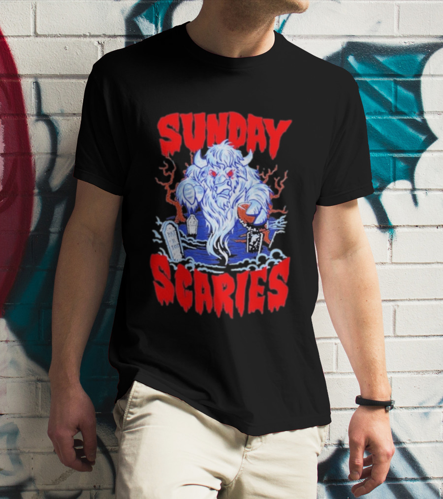 Sunday Scaries Buffalo Football Game Day Frights Lancaster Jeff Schmid T-Shirt