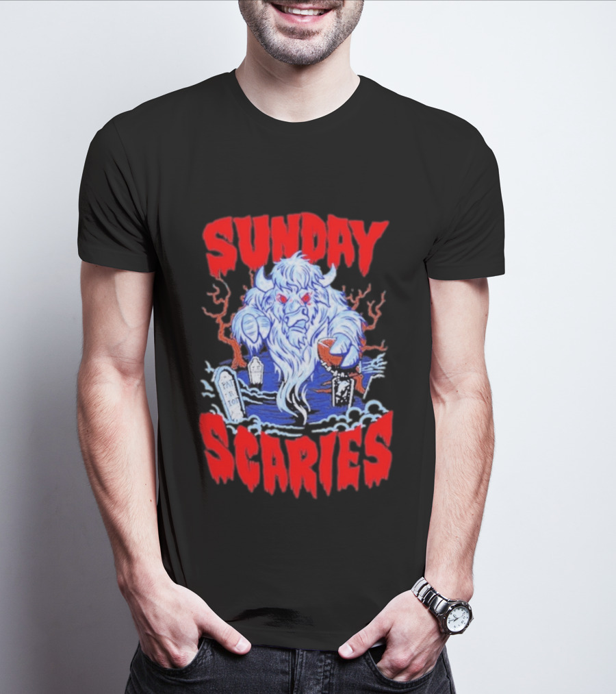 Sunday Scaries Buffalo Football Game Day Frights Lancaster Jeff Schmid T-Shirt