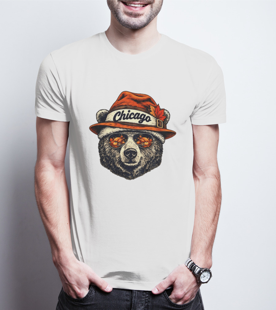 Chicago Bear Sunglasses With Thanksgiving Turkey Reflection Hat T-Shirt