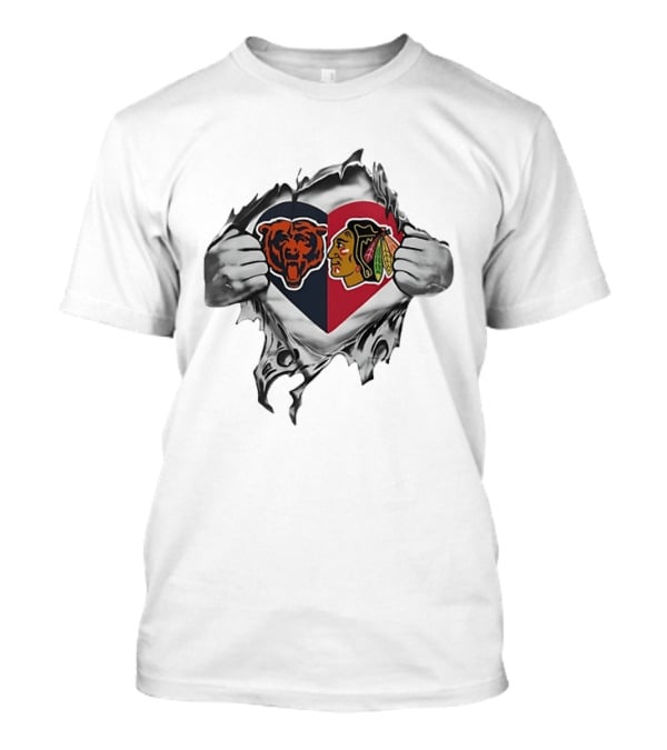 Chicago Bears Blackhawks Heart Fusion T-Shirt