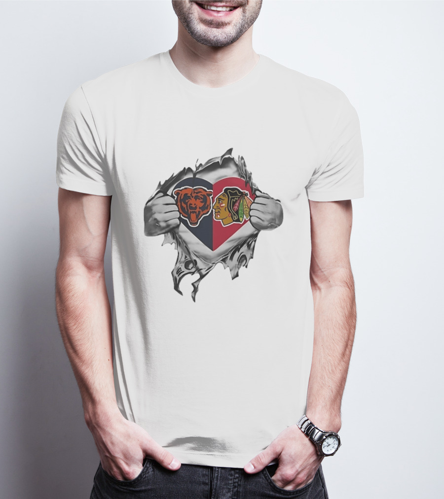 Chicago Bears Blackhawks Heart Fusion T-Shirt