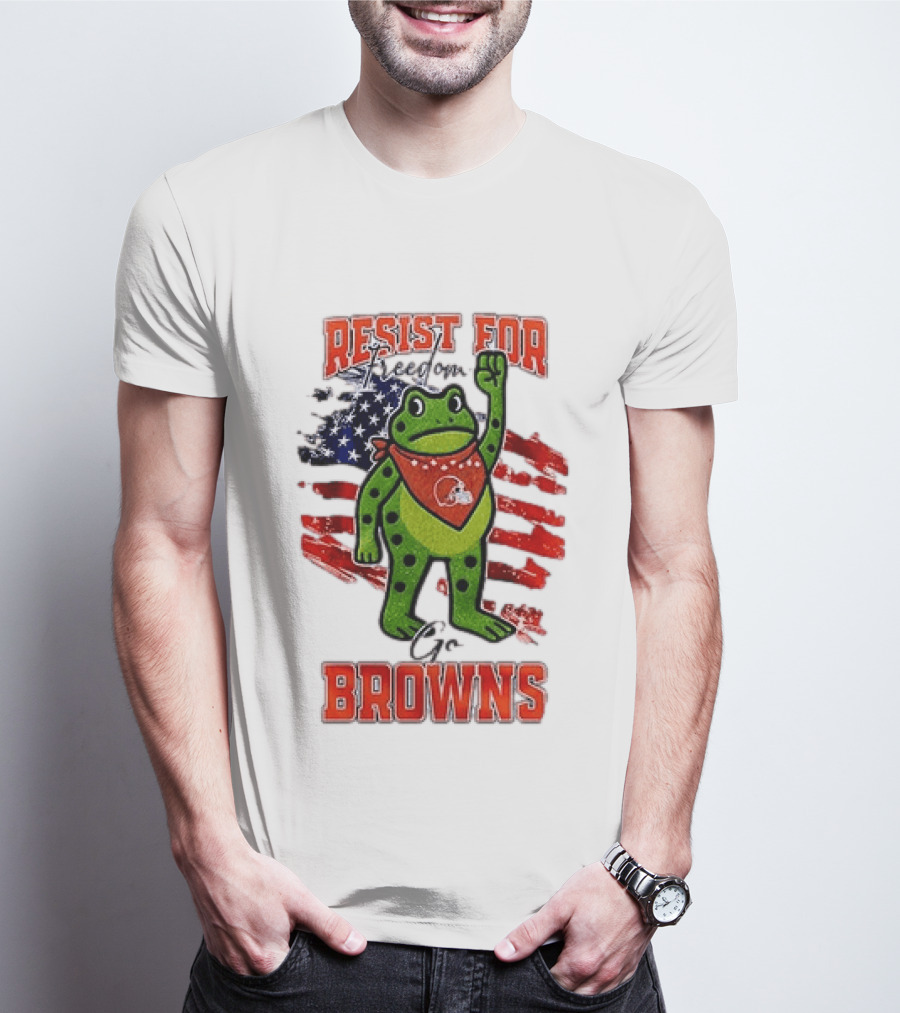 Resist For Cleveland Browns Portland Frog American Flag T-Shirt