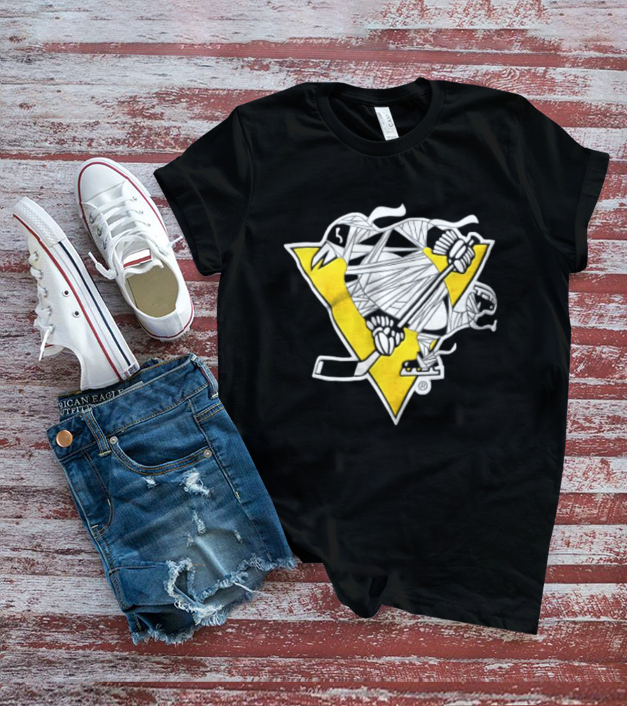 Pittsburgh Penguins Mummy Wrapped Hockey Stick Halloween 26 T-Shirt