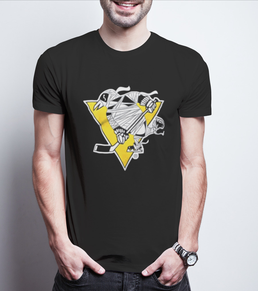 Pittsburgh Penguins Mummy Wrapped Hockey Stick Halloween 26 T-Shirt