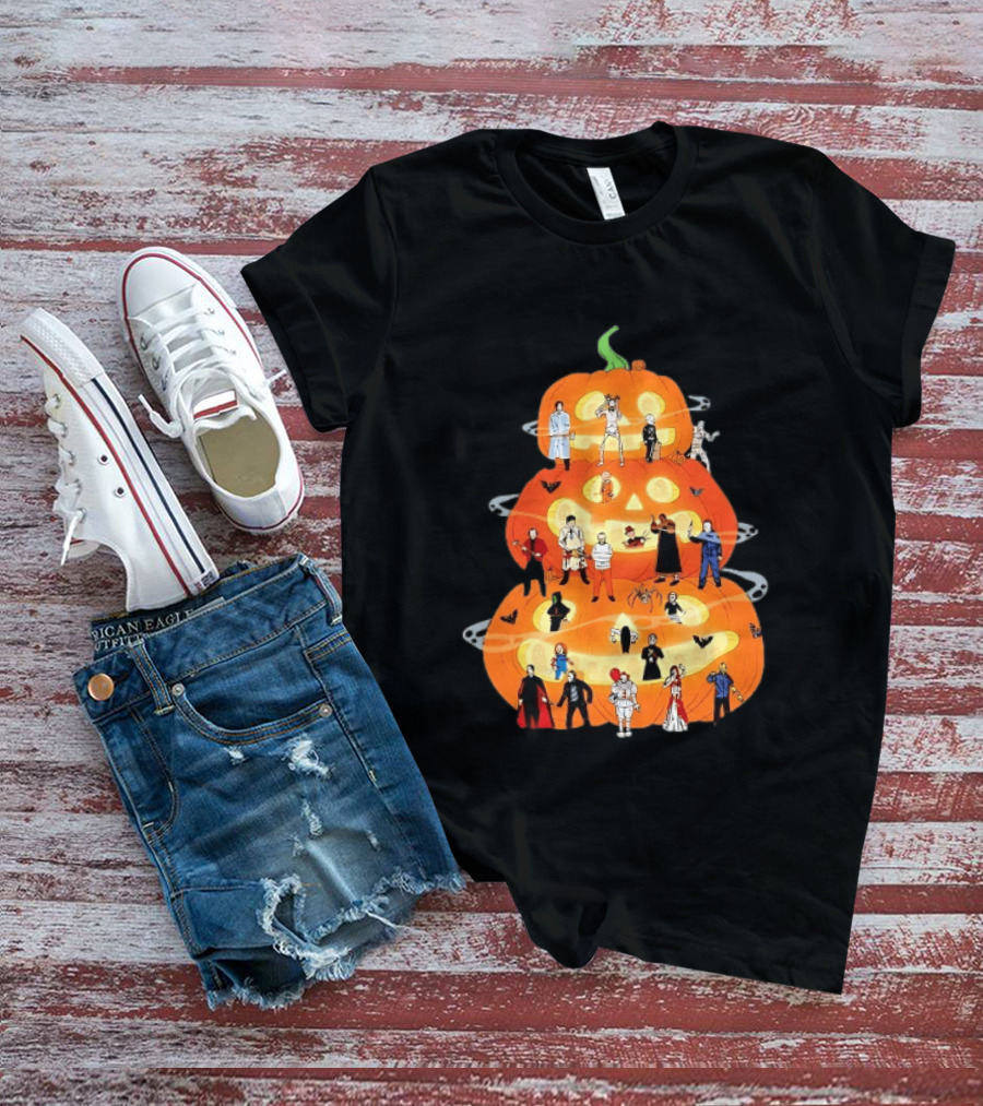 Horror Movie Icons Halloween Pumpkin Stack Villains T-Shirt