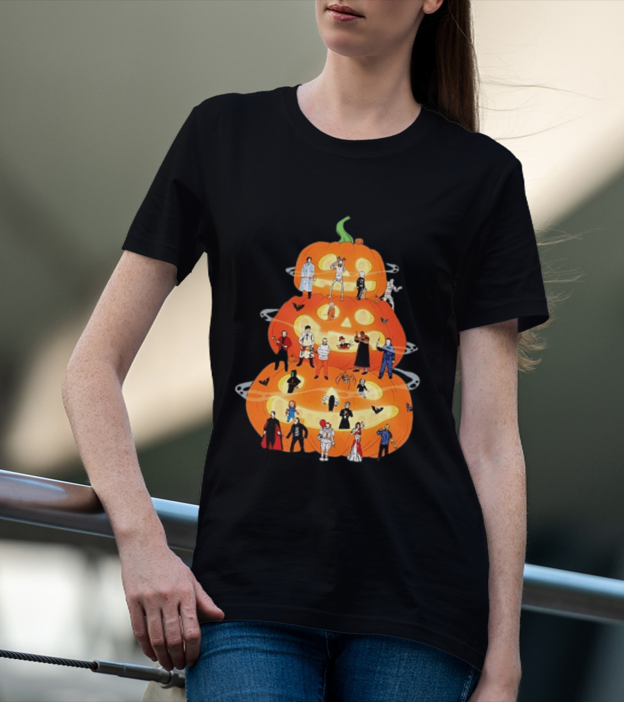 Horror Movie Icons Halloween Pumpkin Stack Villains T-Shirt