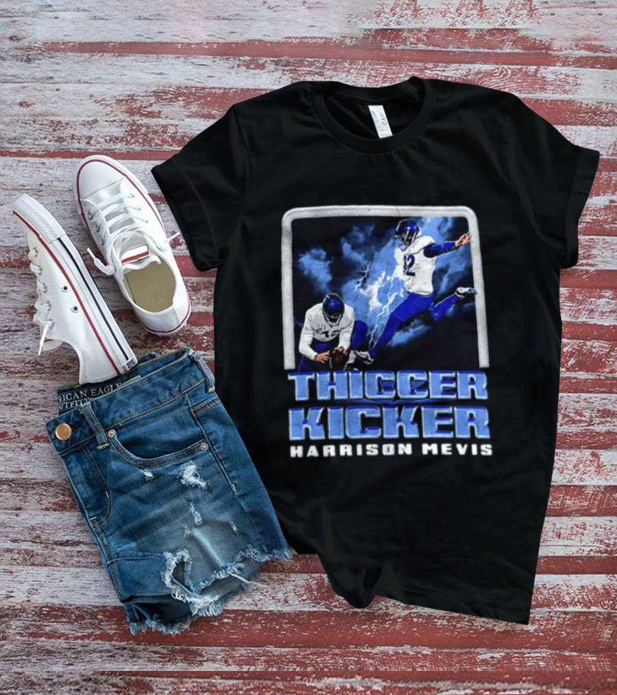 Harrison Mevis Thiccer Kicker Football Action And Lightning T-Shirt