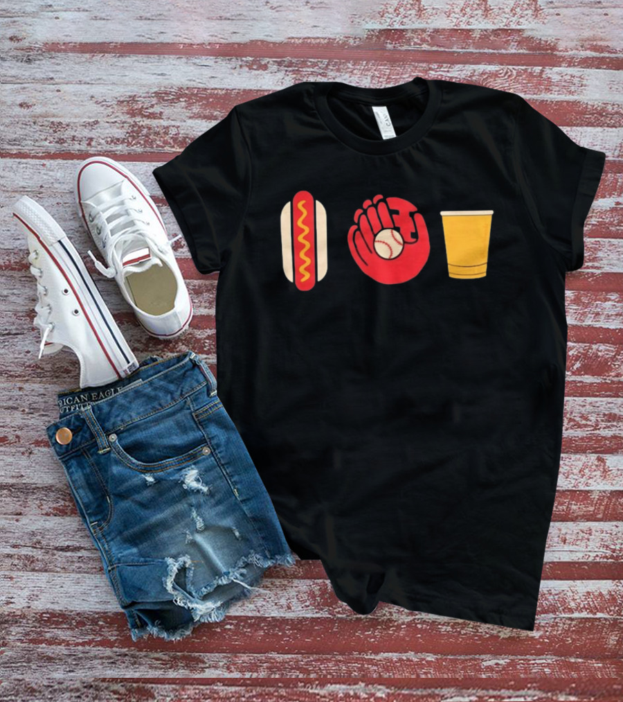 Hot Dog Baseball Glove Beer Chowlahoadz Stadium Food T-Shirt
