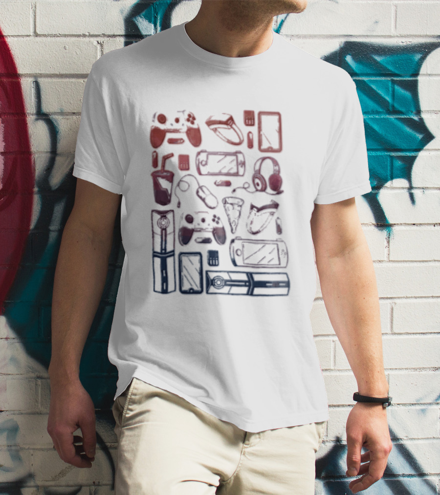 Gaming Console Controllers And Snacks Collage T-Shirt