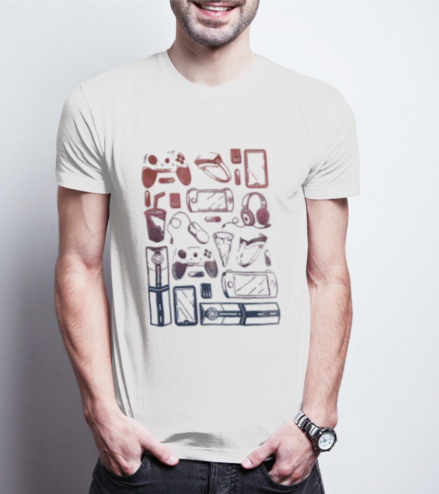 Gaming Console Controllers And Snacks Collage T-Shirt