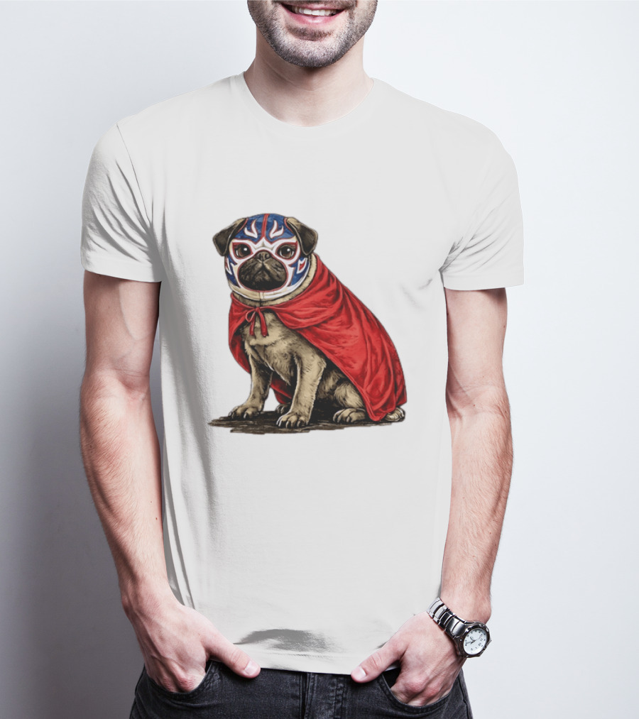 Lucha Libre Pug Red Cape Mexican Wrestling Dog Mask T-Shirt