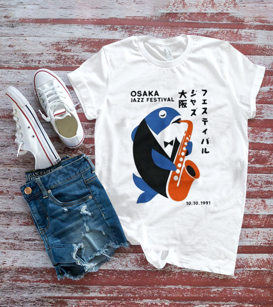 Osaka Jazz Festival 10.10.1991 Saxophone Playing Fish T-Shirt