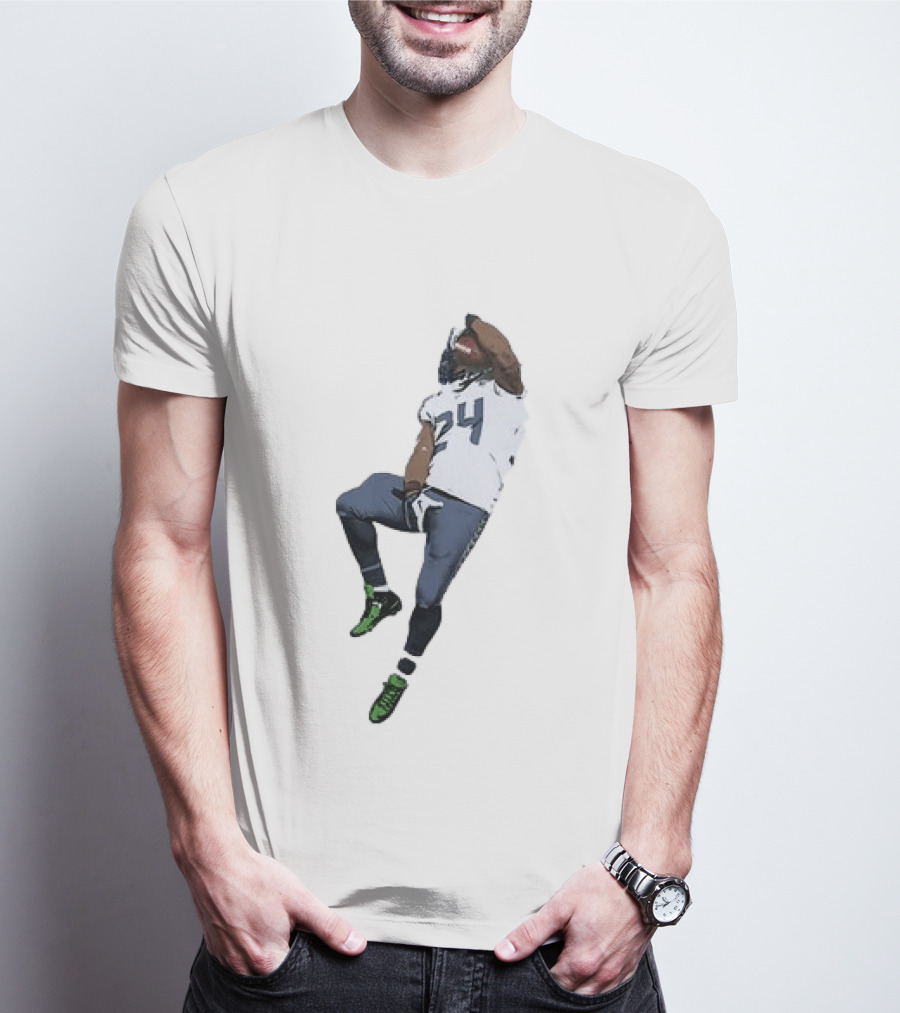 Seattle Seahawks Marshawn Lynch Number 24 Beast Mode Action Pose T-Shirt