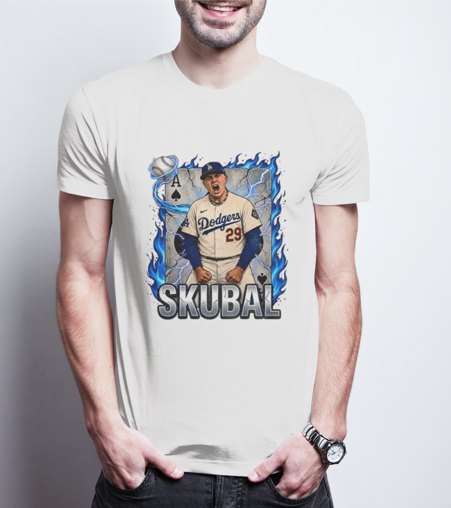Skubal 29 Dodgers Ace Pitcher Playing Card Flames And Spade T-Shirt