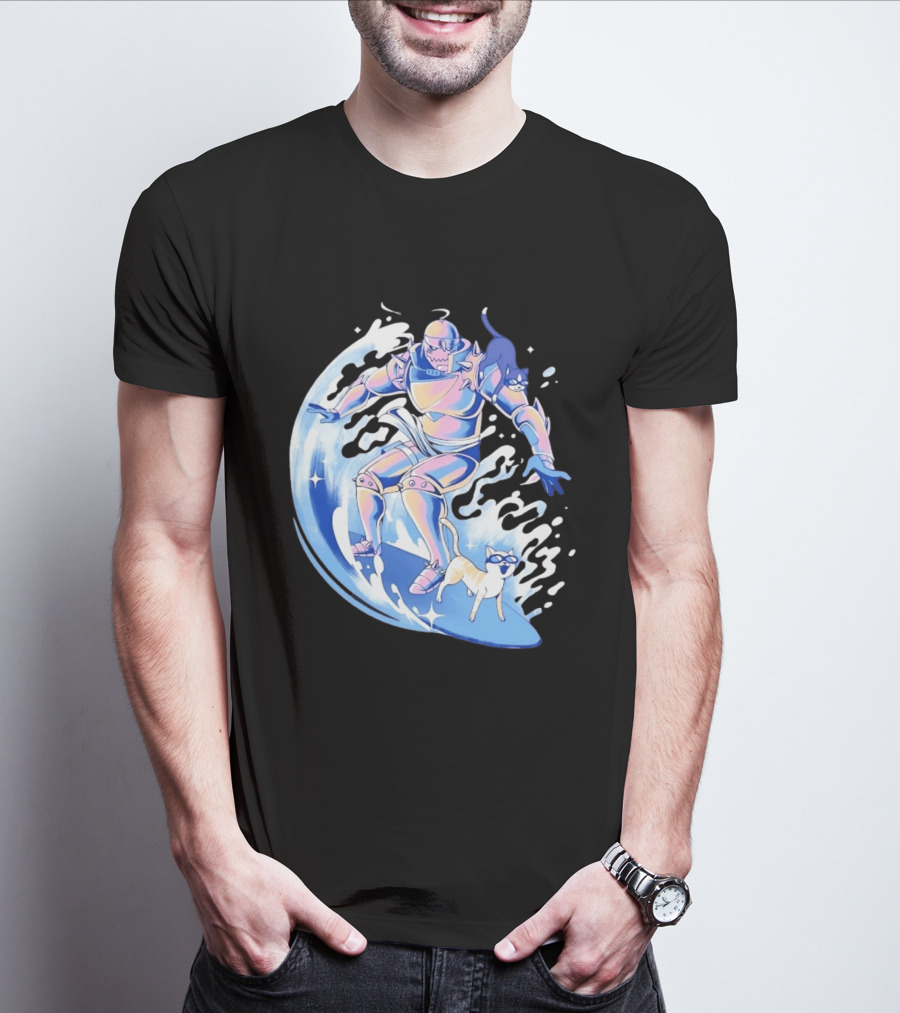 Alphonse Elric Surfing Adventure With Cool Cats On Waves T-Shirt