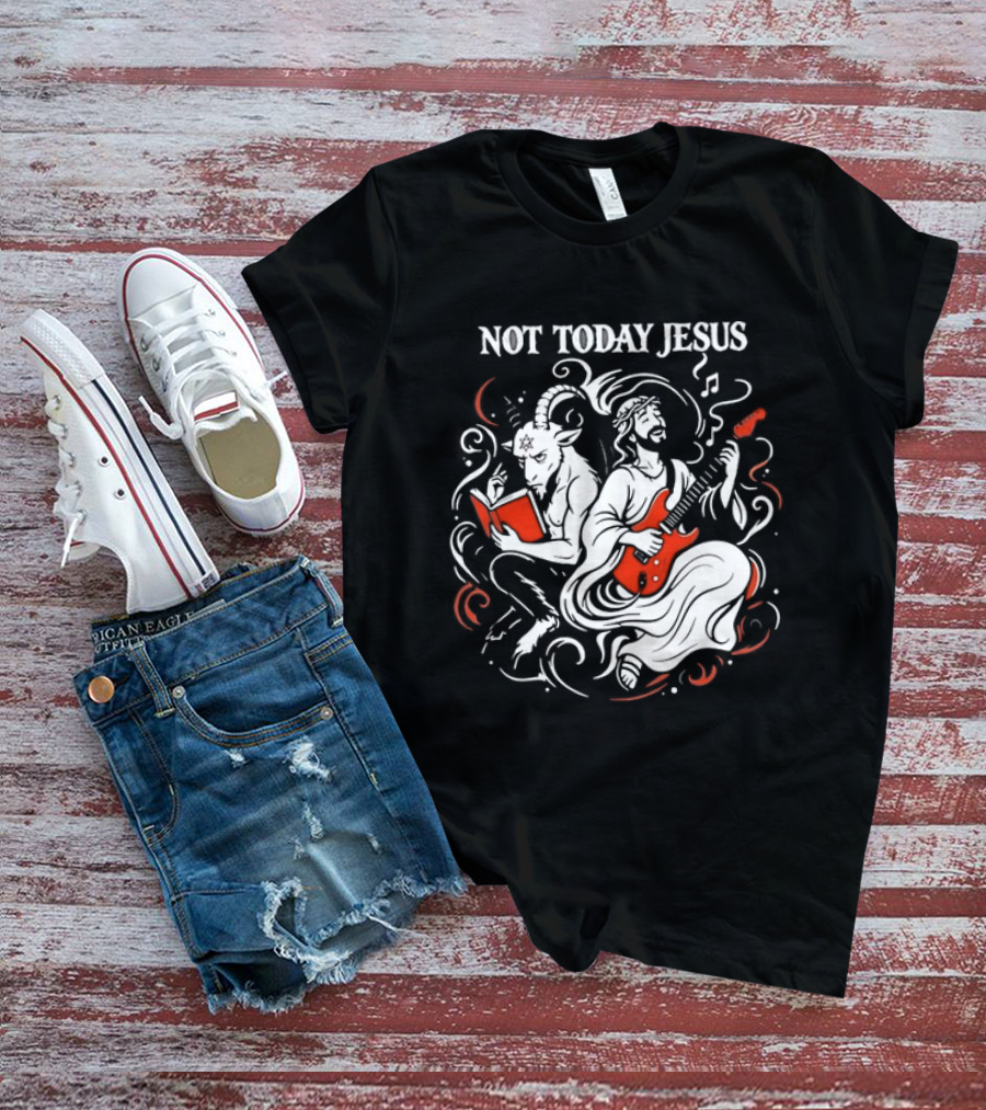 Not Today Jesus Guitar With Baphomet Goat T-Shirt