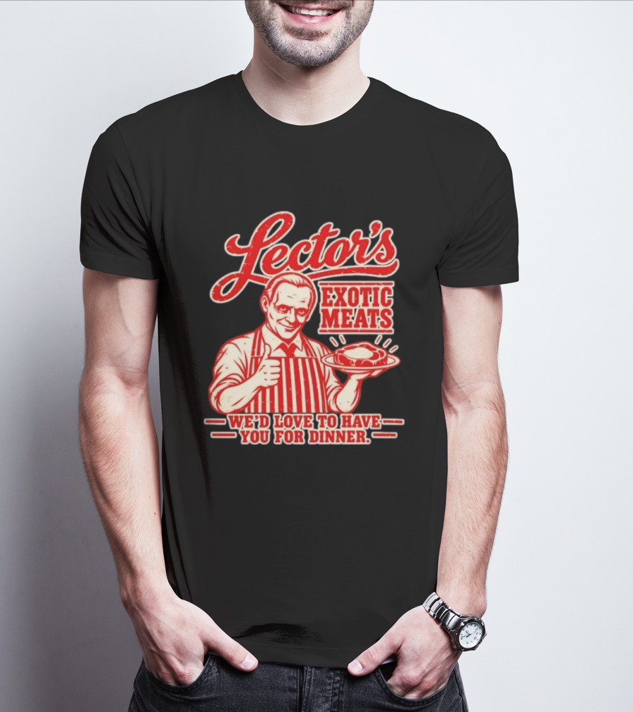 Lector's Exotic Meats We'd Love To Have You For Dinner Distressed T-Shirt