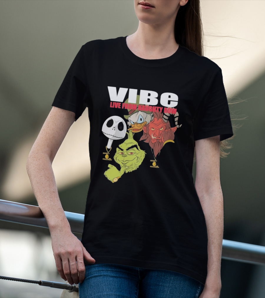 Vibe Live From Naughty Row Grinch Krampus Scrooge Jack Skellington Christmas Naughty Row Records T-Shirt