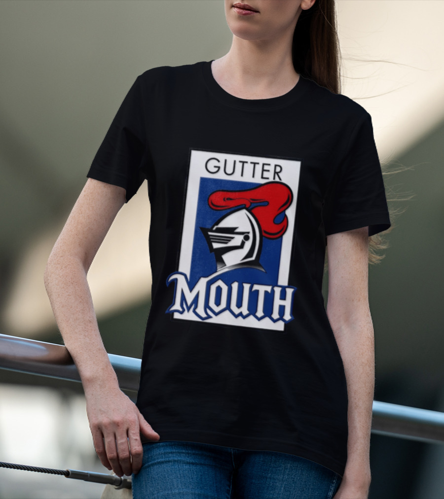 Guttermouth Newcastle Knights Collaboration Rugby League Iconic Helmet Red Blue T-Shirt