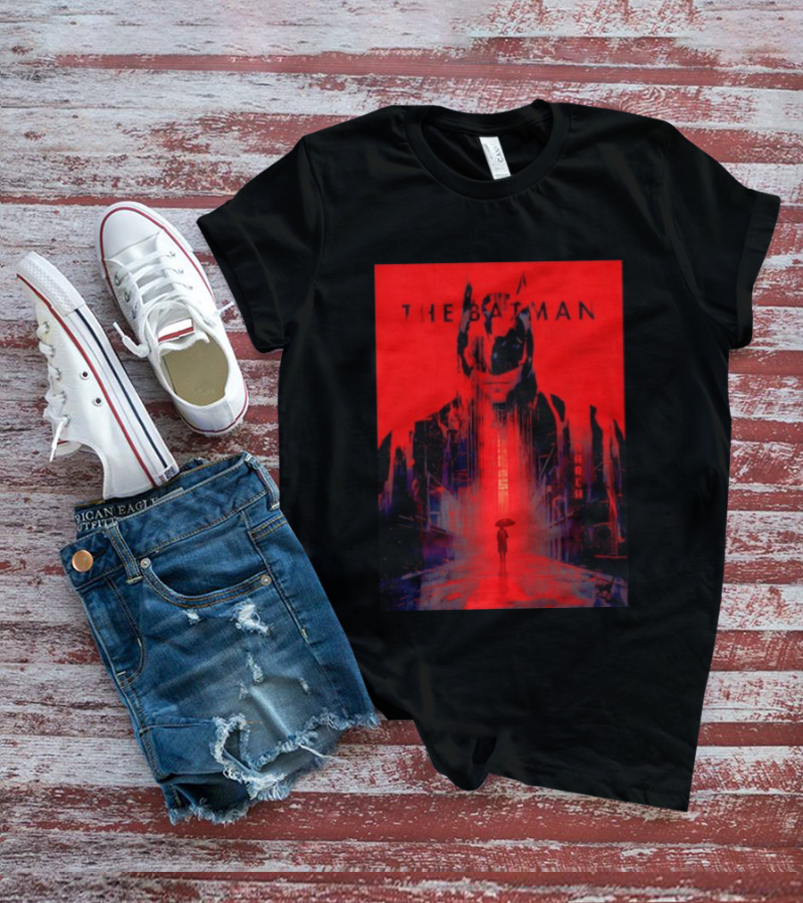 The Batman Monarch March Red Background Iconic Gotham Scene T-Shirt