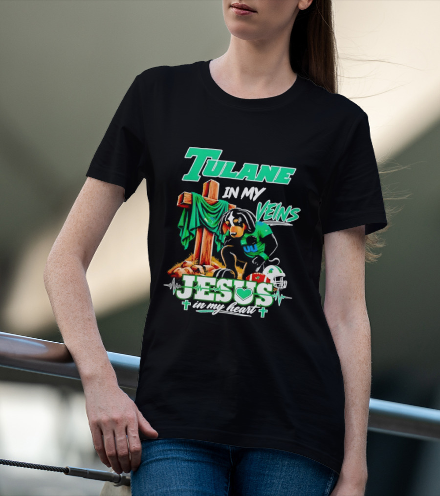 Tulane Spirit Football Jesus Faithful Heart Cross Helmets Football T-Shirt