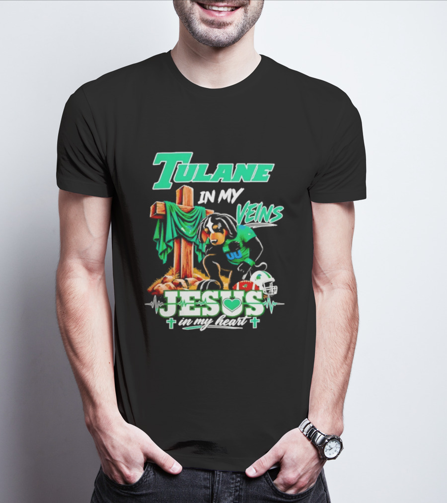 Tulane Spirit Football Jesus Faithful Heart Cross Helmets Football T-Shirt