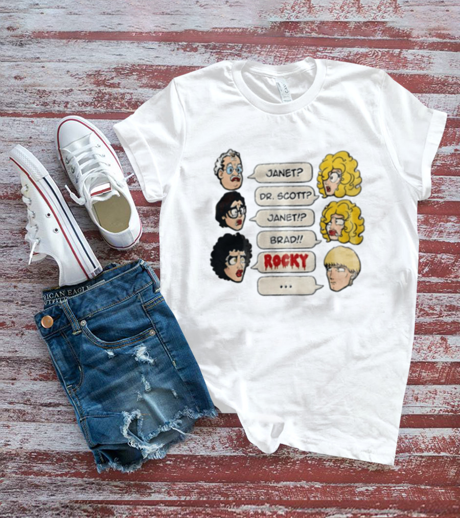 Janet Dr Scott Brad Rocky Horror Picture Show Speech Bubbles Cartoon Heads Dialogue T-Shirt