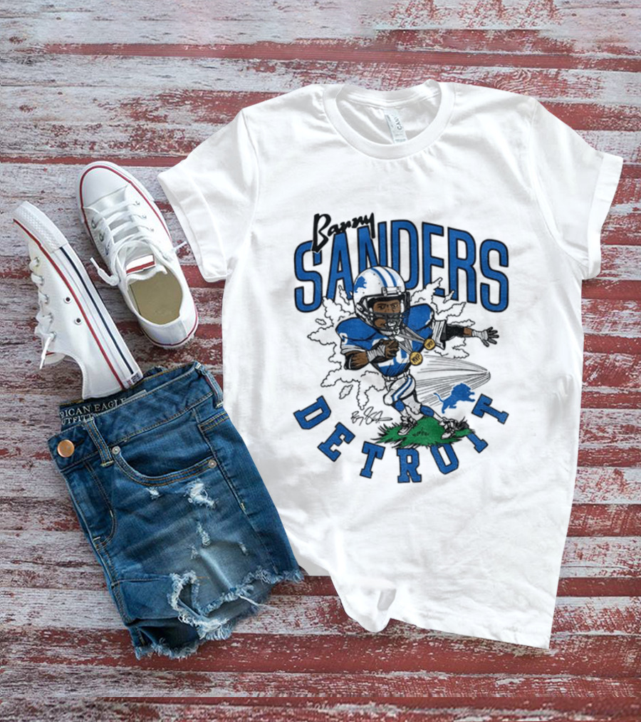Barry Sanders Detroit Lions Caricature Player NFL Football Legend T-Shirt