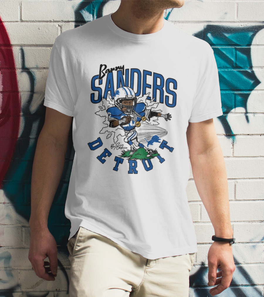 Barry Sanders Detroit Lions Caricature Player NFL Football Legend T-Shirt