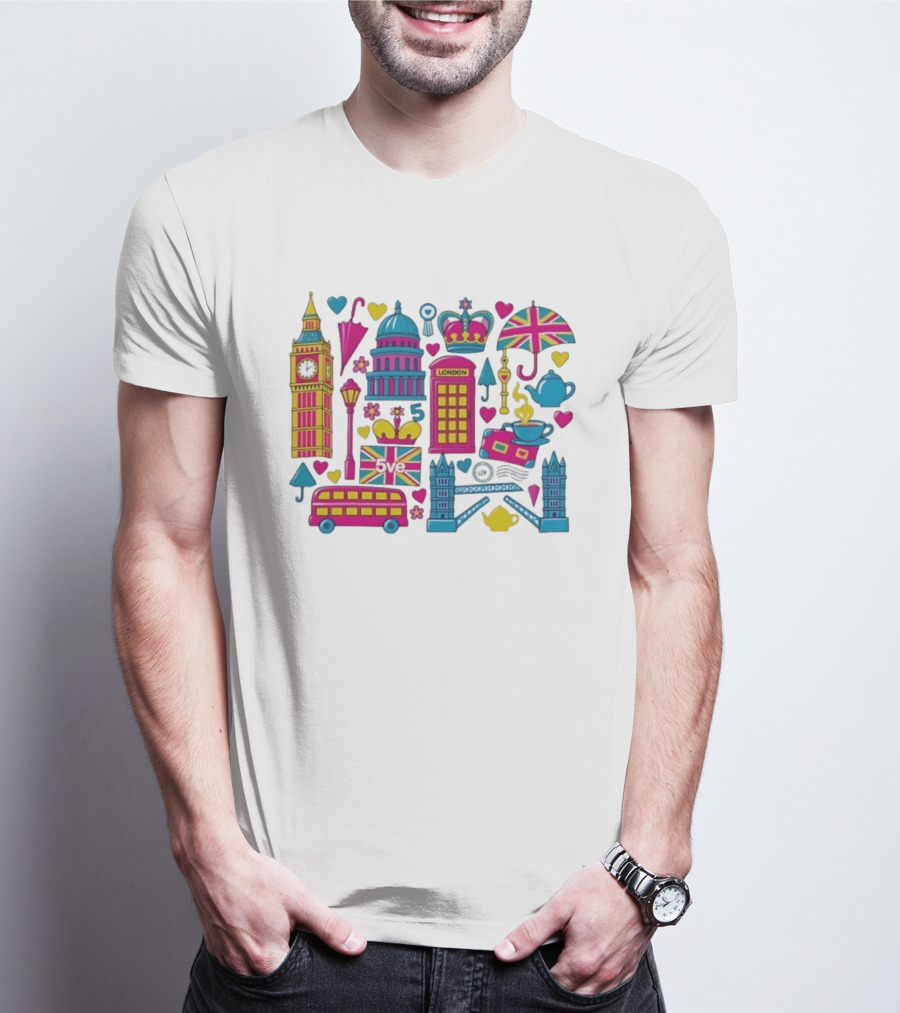 London 5ve UK British Symbols Big Ben Union Jack T-Shirt
