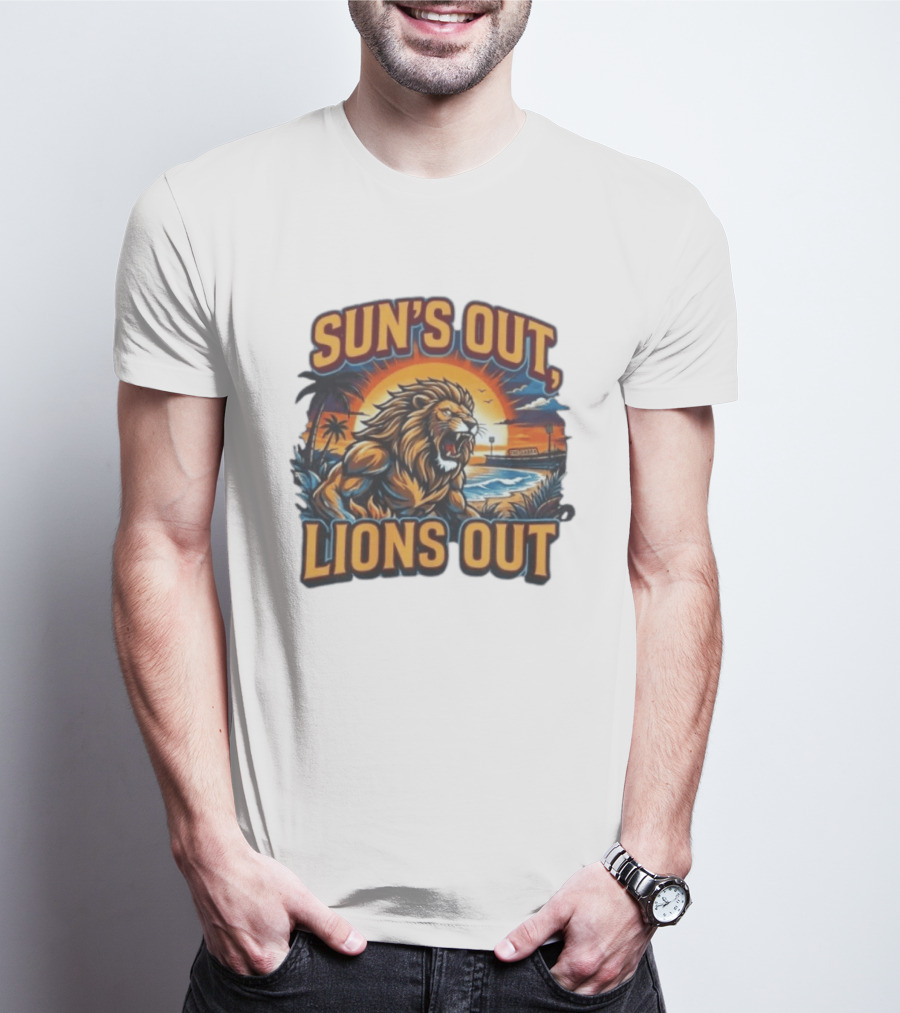 Sun's Out Lions Out Brisbane Lions Bold Tropical Roar T-Shirt