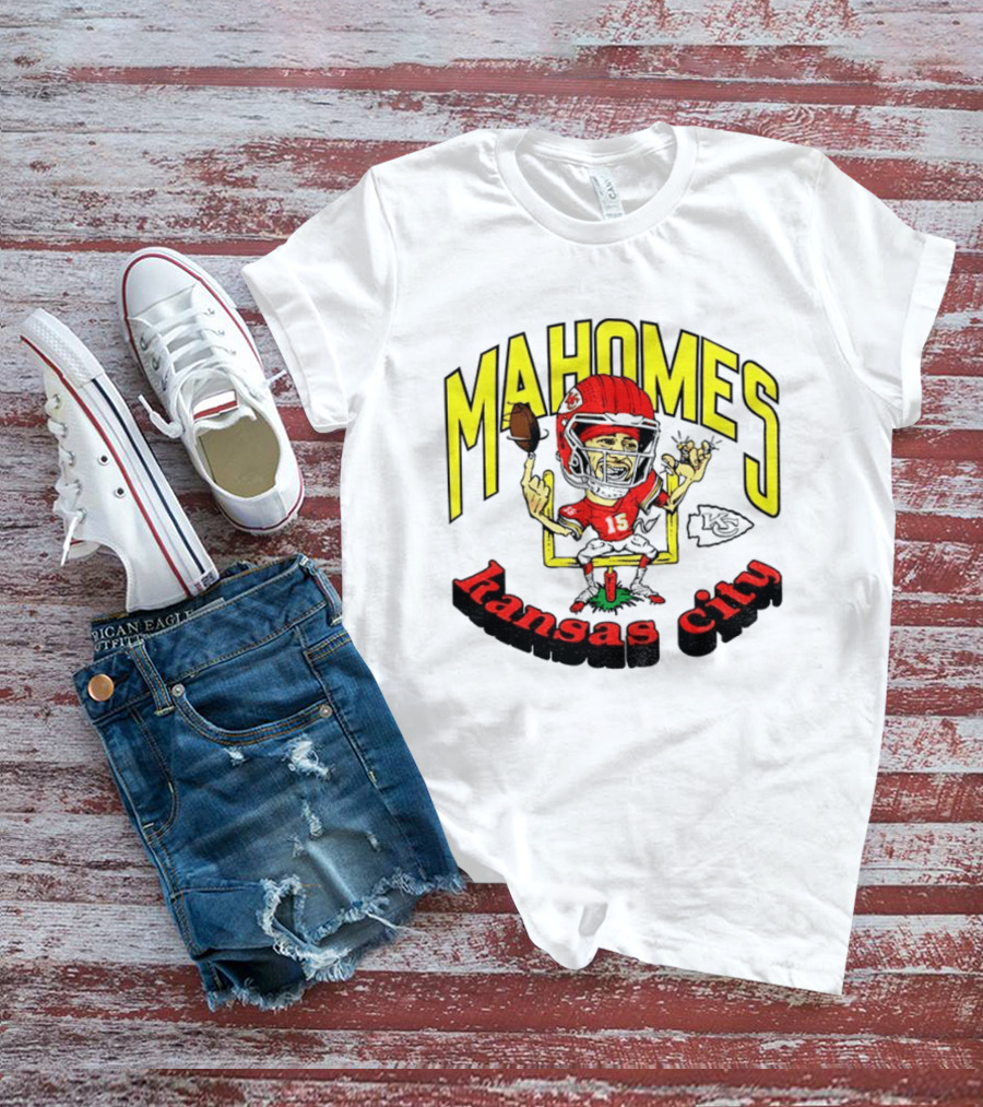 Mahomes Kansas City Chiefs Caricature Player Touchdown Celebration T-Shirt