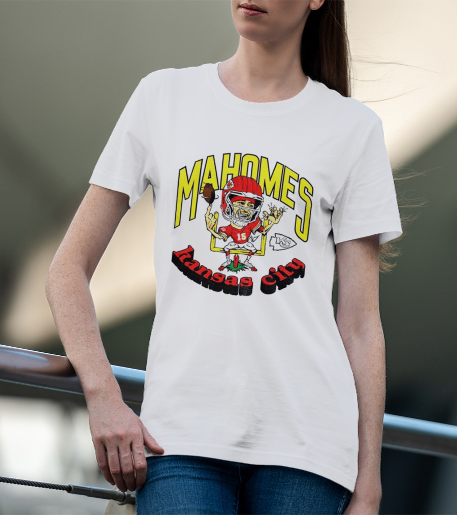 Mahomes Kansas City Chiefs Caricature Player Touchdown Celebration T-Shirt