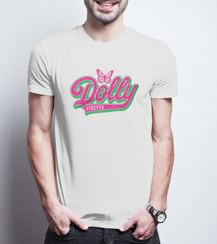 Dolly Forever Pink Butterfly Script T-Shirt