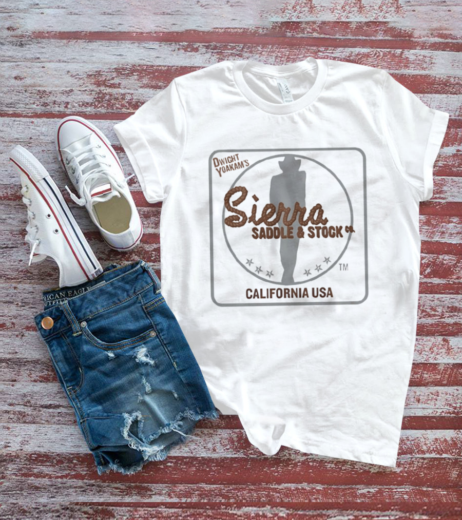 Dwight Yoakam Sierra Saddle And Stock Co California USA Cowboy Silhouette And Stars T-Shirt