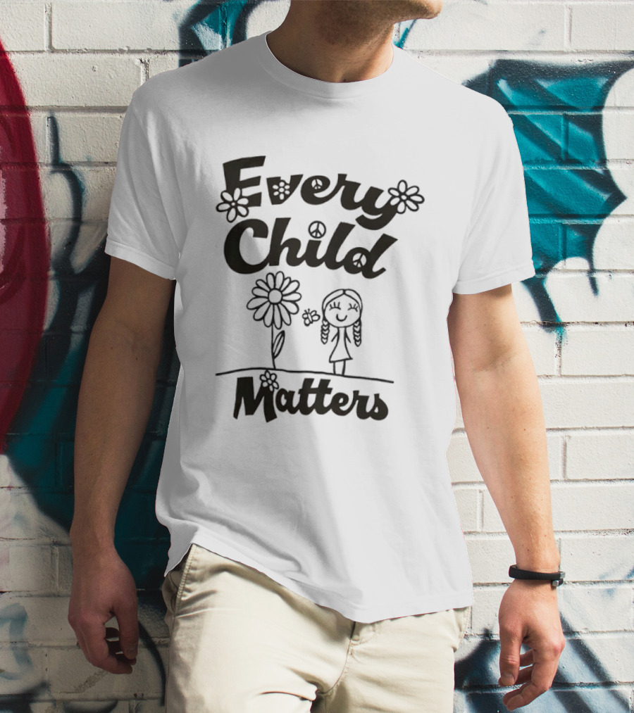 Every Child Matters Peace Symbol Flowers And Girl Awareness T-Shirt