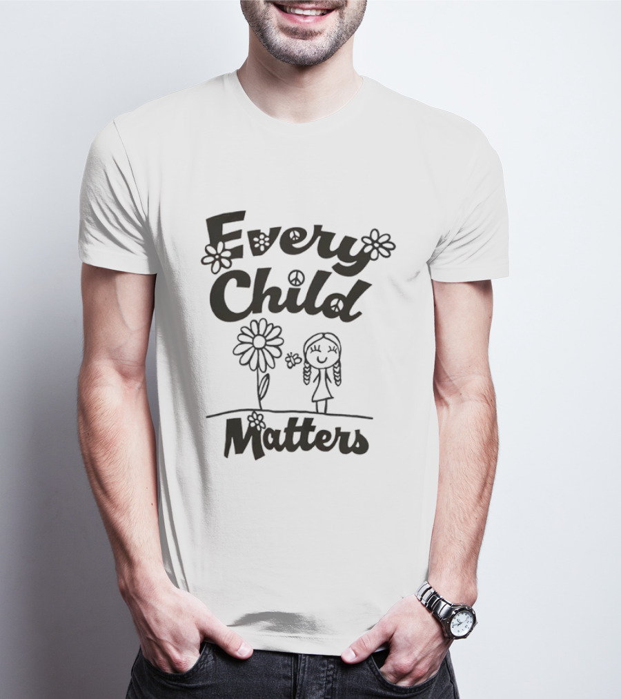 Every Child Matters Peace Symbol Flowers And Girl Awareness T-Shirt