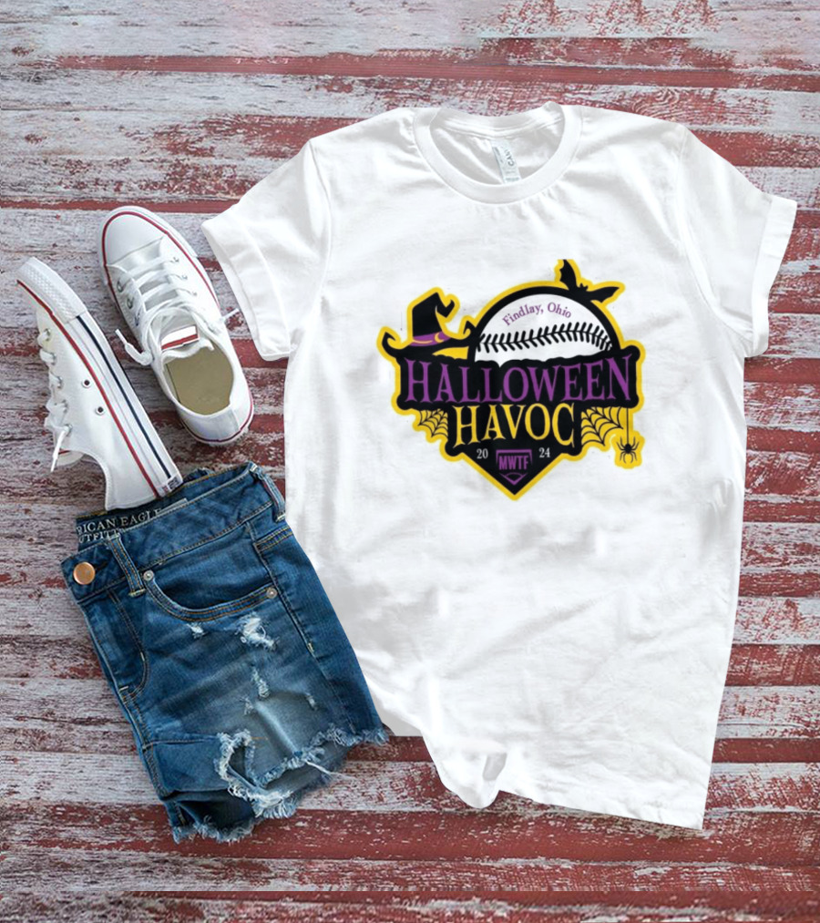 Findlay Ohio Halloween Havoc 2024 Softball MWTF Spooky Witch Hat Spider Web T-Shirt