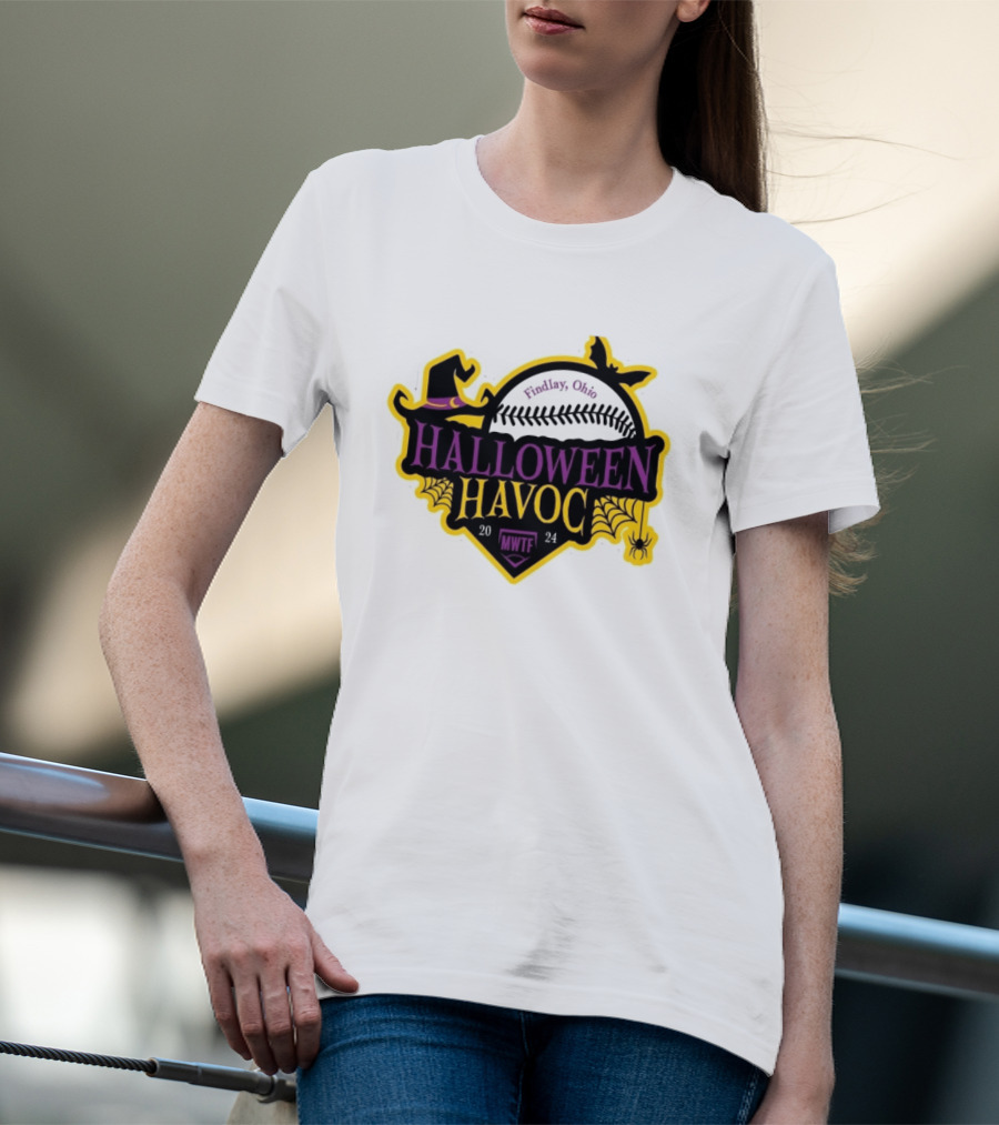 Findlay Ohio Halloween Havoc 2024 Softball MWTF Spooky Witch Hat Spider Web T-Shirt