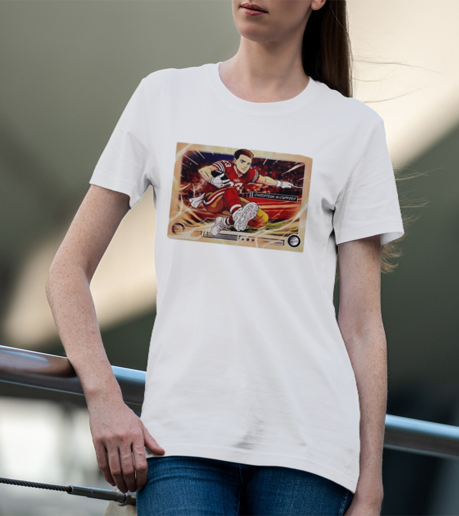 Christian McCaffrey 49ers Ultra Rare Anime Trading Card Burst T-Shirt
